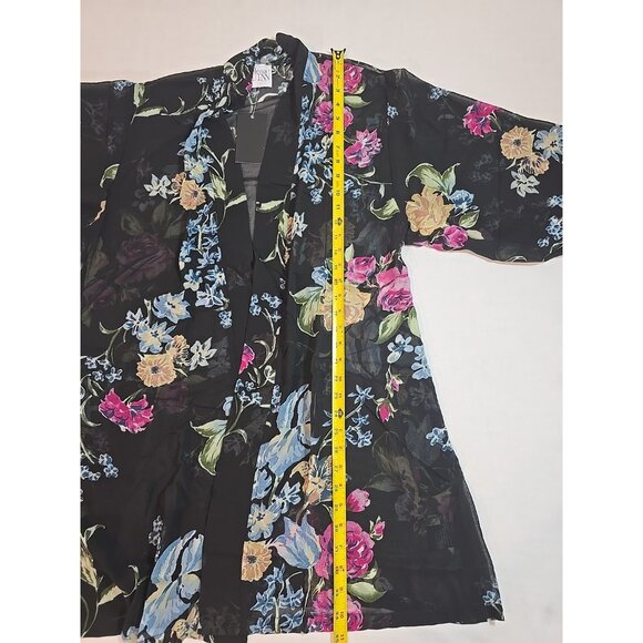 Helena Quinn X Zoe Report Georgette black floral kimono pockets tie One size New - Picture 8 of 11